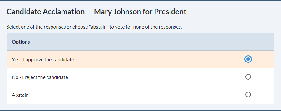 Candidate acclamation ballot